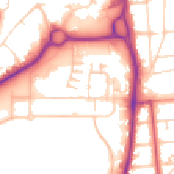 Daytime road noise heatmap for GU14 7GE