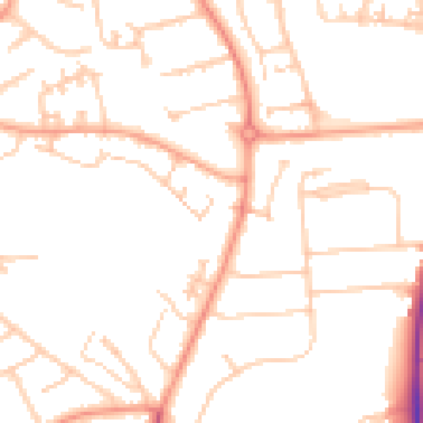 Daytime road noise heatmap for GU14 8JQ