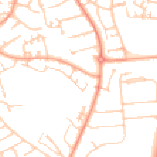 Daytime road noise heatmap for GU14 8LE