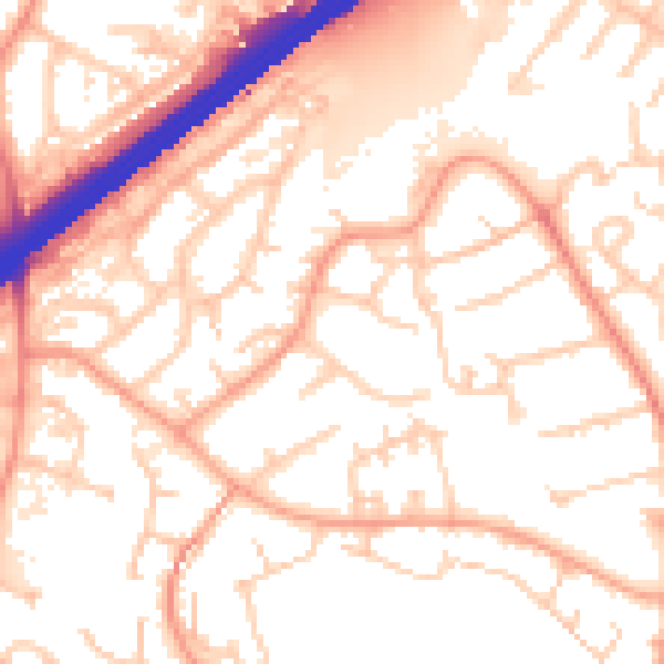 Daytime road noise heatmap for GU14 8TJ