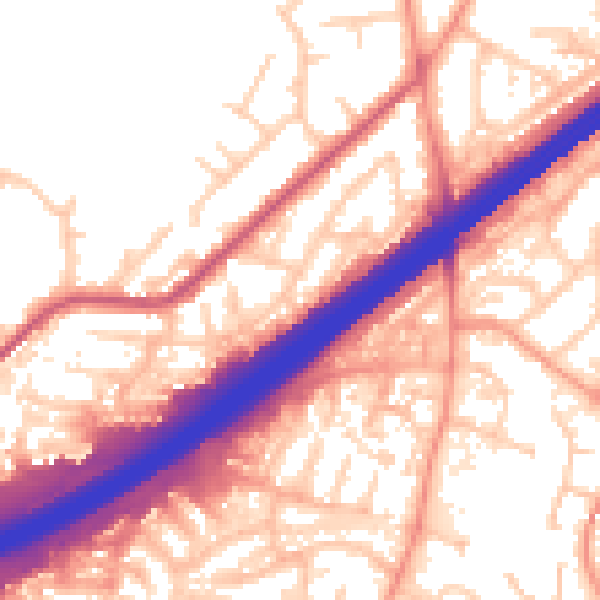 Daytime road noise heatmap for GU14 9HU