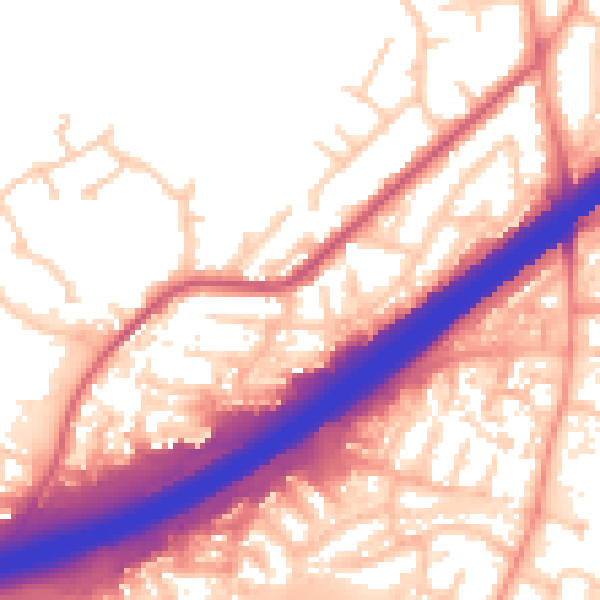 Daytime road noise heatmap for GU14 9JE