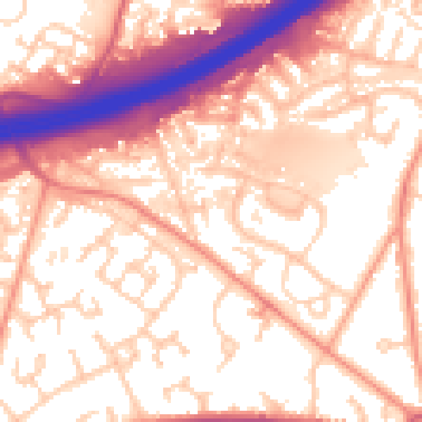 Daytime road noise heatmap for GU14 9QL