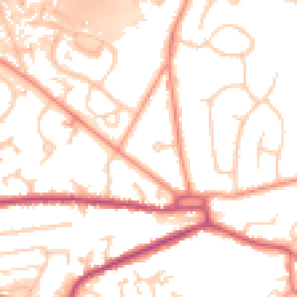 Daytime road noise heatmap for GU14 9RY
