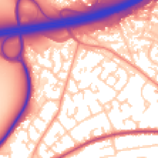 Daytime road noise heatmap for GU14 9TT