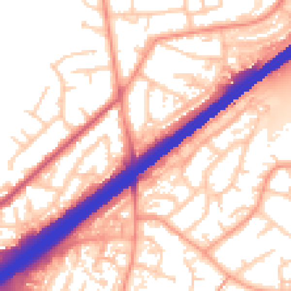 Daytime road noise heatmap for GU14 9UY
