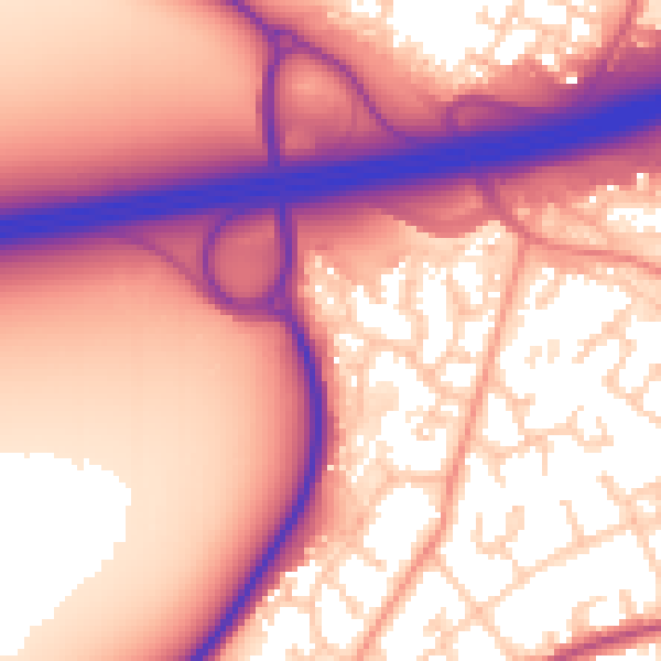 Daytime road noise heatmap for GU14 9YE