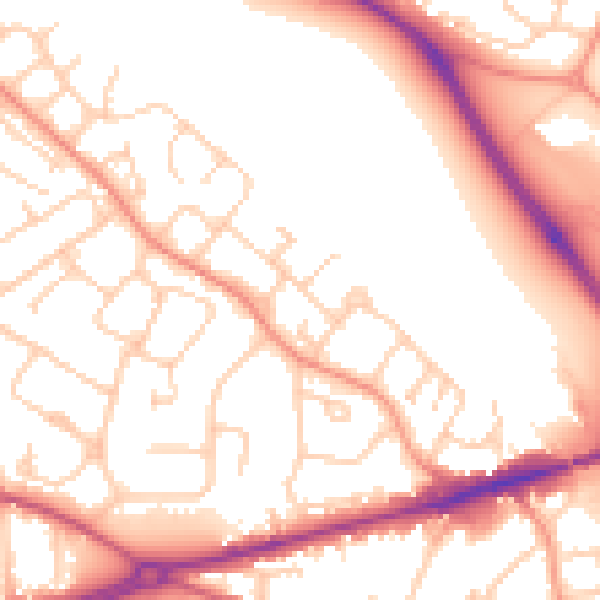 Daytime road noise heatmap for GU17 0JE