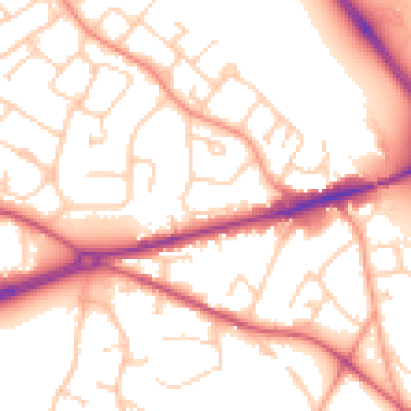 Daytime road noise heatmap for GU17 0NA