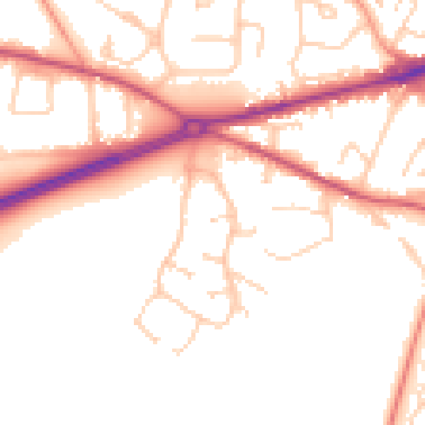 Daytime road noise heatmap for GU17 9JN