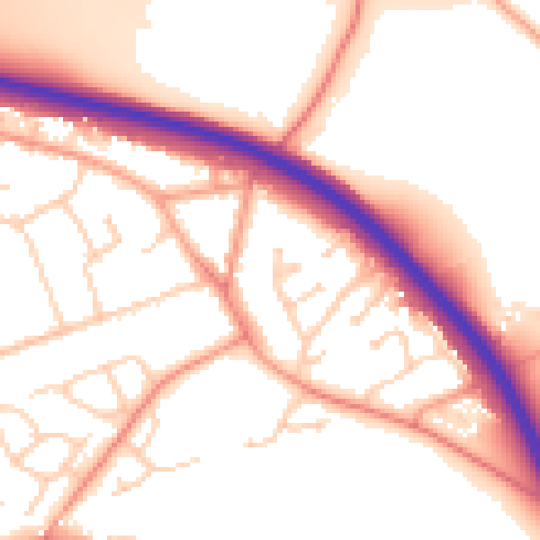Daytime road noise heatmap for GU18 5SX