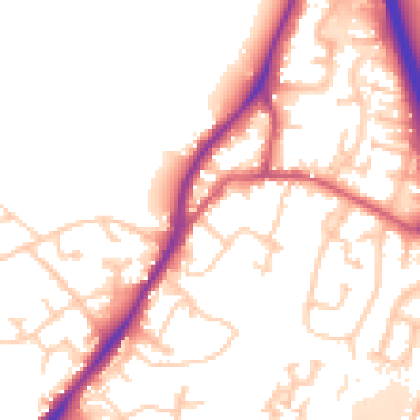 Daytime road noise heatmap for GU19 5AA