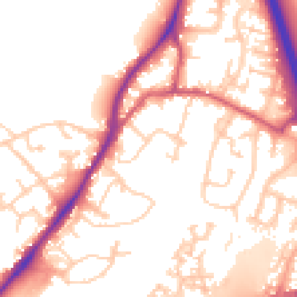 Daytime road noise heatmap for GU19 5AB