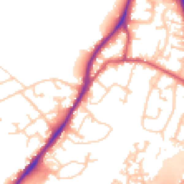 Daytime road noise heatmap for GU19 5AN