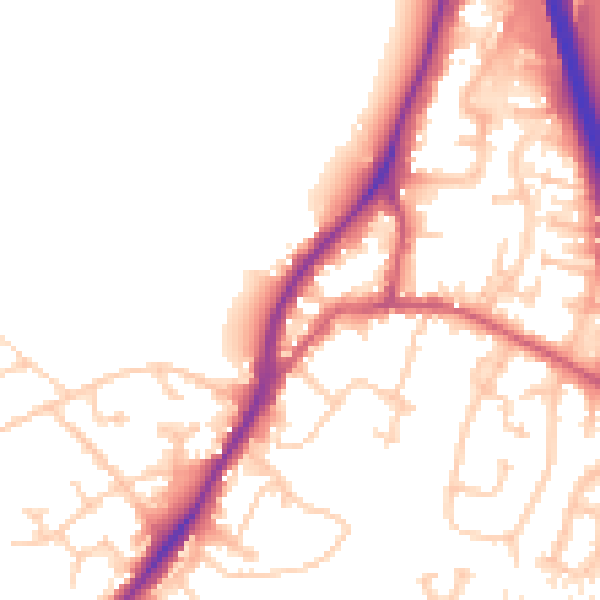 Daytime road noise heatmap for GU19 5AQ