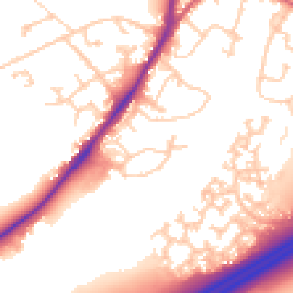 Daytime road noise heatmap for GU19 5BQ