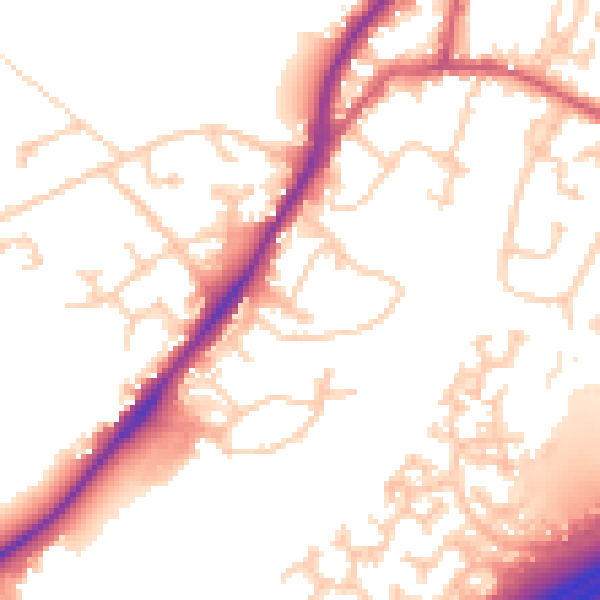 Daytime road noise heatmap for GU19 5BY