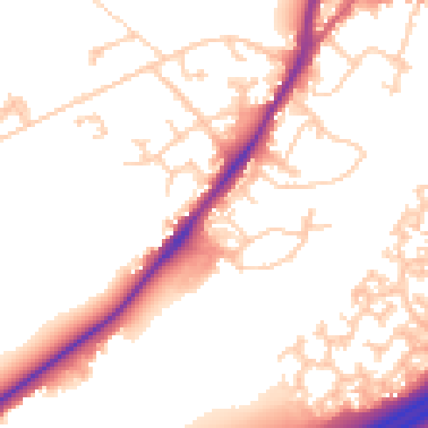 Daytime road noise heatmap for GU19 5BZ