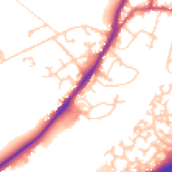 Daytime road noise heatmap for GU19 5DA