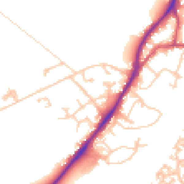 Daytime road noise heatmap for GU19 5DP