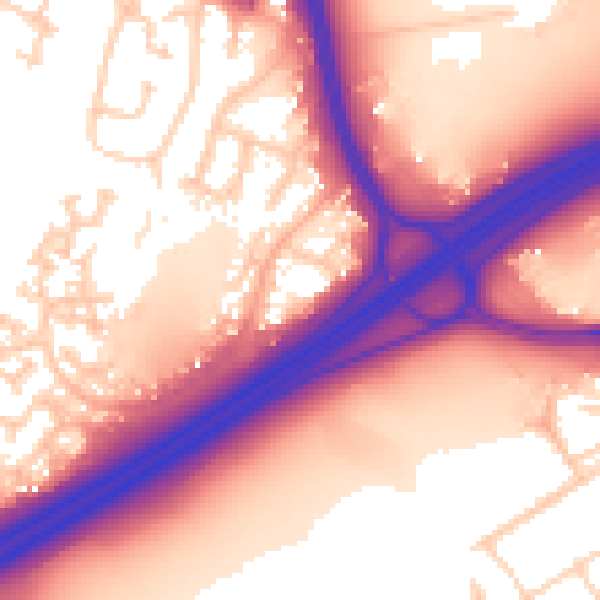 Daytime road noise heatmap for GU19 5QF