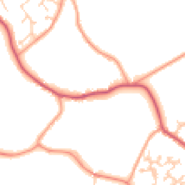 Daytime road noise heatmap for GU20 6AA