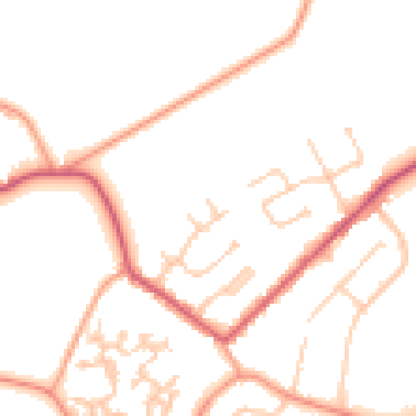 Daytime road noise heatmap for GU20 6EE