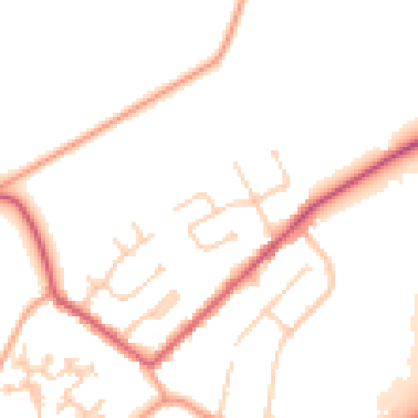 Daytime road noise heatmap for GU20 6JF
