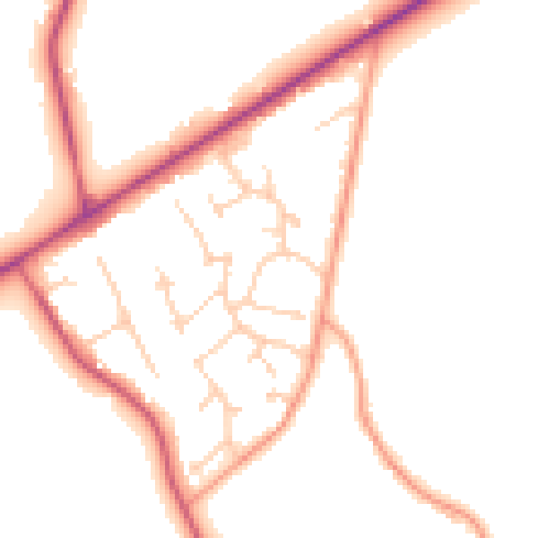 Daytime road noise heatmap for GU20 6JL