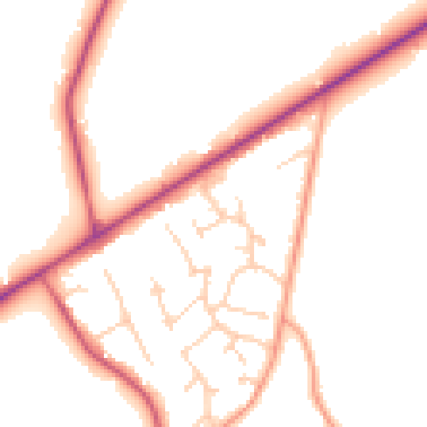 Daytime road noise heatmap for GU20 6JN