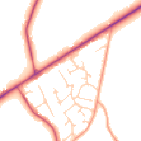 Daytime road noise heatmap for GU20 6JP