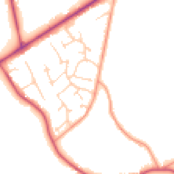 Daytime road noise heatmap for GU20 6JY