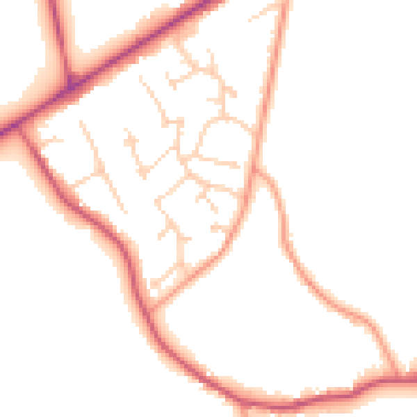 Daytime road noise heatmap for GU20 6JZ