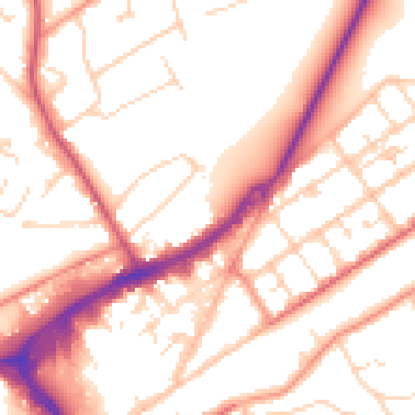 Daytime road noise heatmap for GU21 6AL