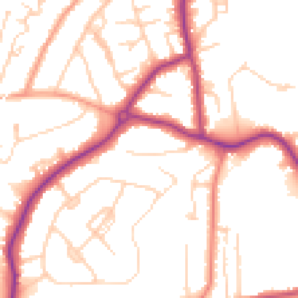 Daytime road noise heatmap for GU22 0AJ