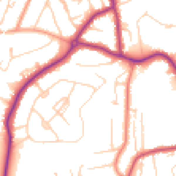 Daytime road noise heatmap for GU22 0BQ