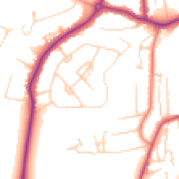 Daytime road noise heatmap for GU22 0BU