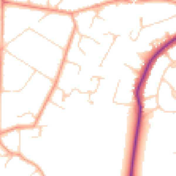 Daytime road noise heatmap for GU22 0DB