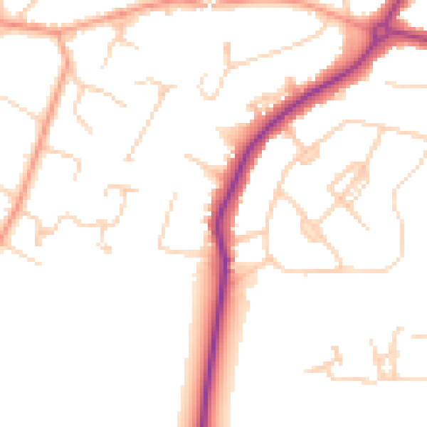 Daytime road noise heatmap for GU22 0DE