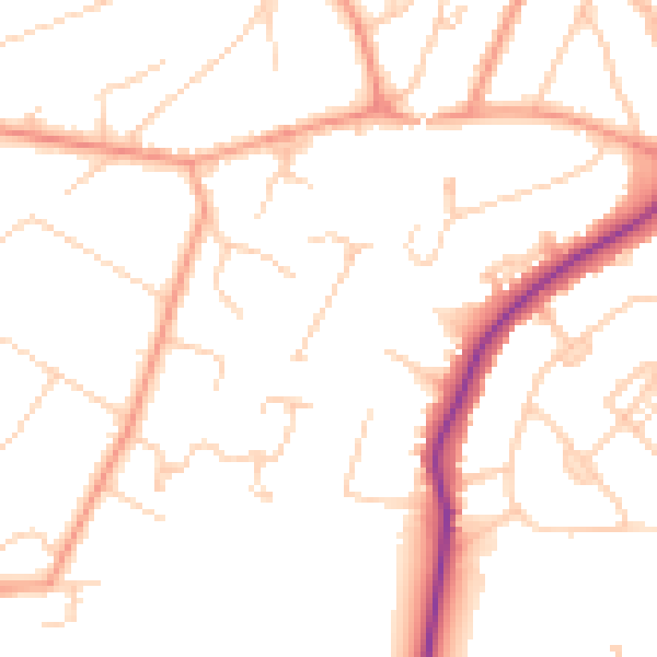 Daytime road noise heatmap for GU22 0DJ
