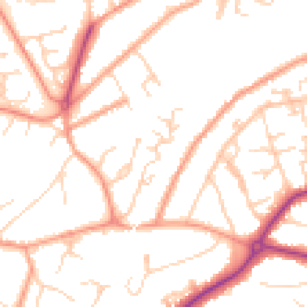 Daytime road noise heatmap for GU22 0HQ
