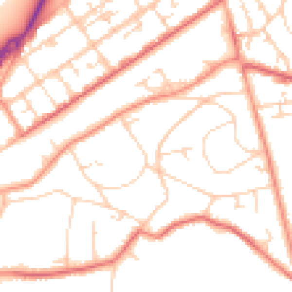 Daytime road noise heatmap for GU22 7AX