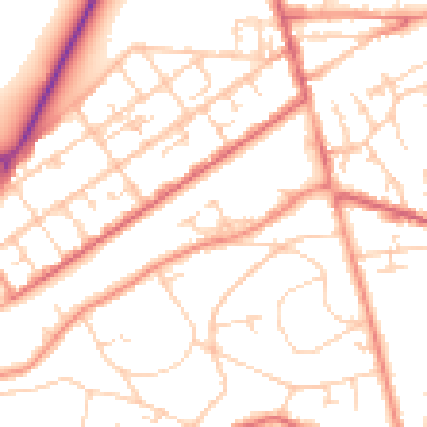 Daytime road noise heatmap for GU22 7DN