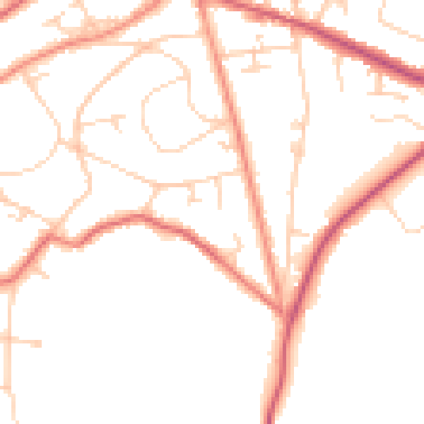 Daytime road noise heatmap for GU22 7DX
