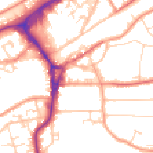 Daytime road noise heatmap for GU22 7HU