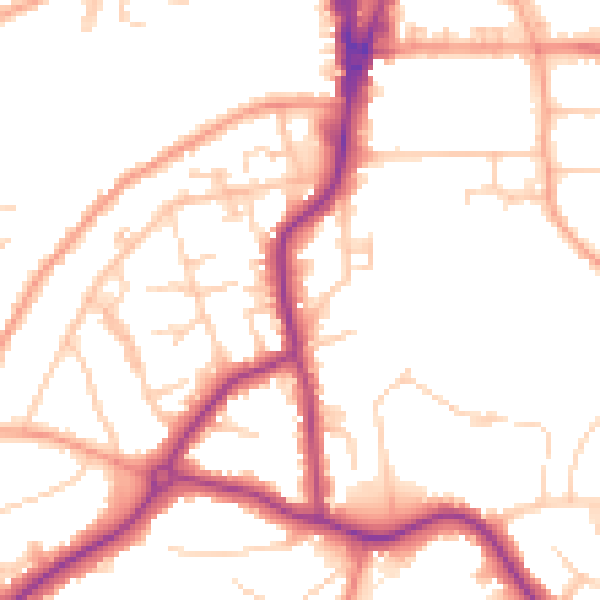 Daytime road noise heatmap for GU22 7RB