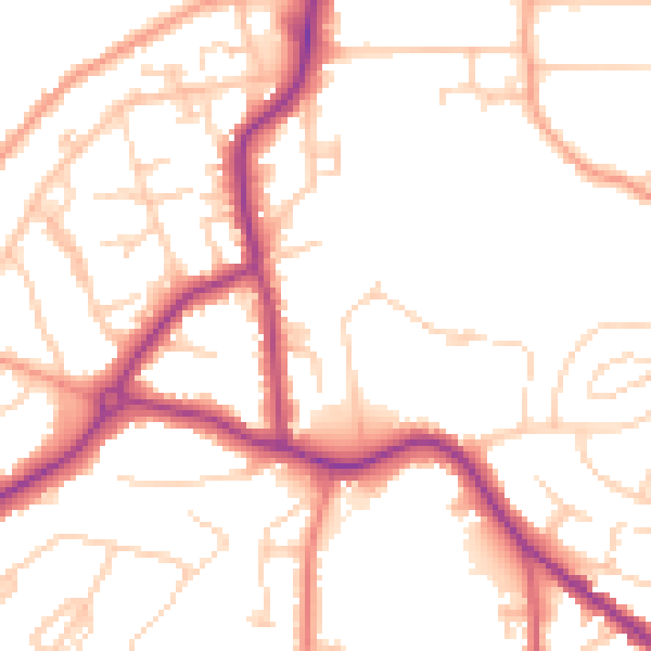 Daytime road noise heatmap for GU22 7SQ