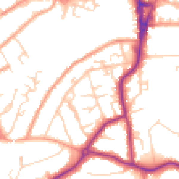 Daytime road noise heatmap for GU22 7TQ