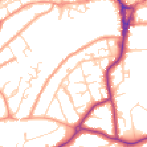Daytime road noise heatmap for GU22 7TT