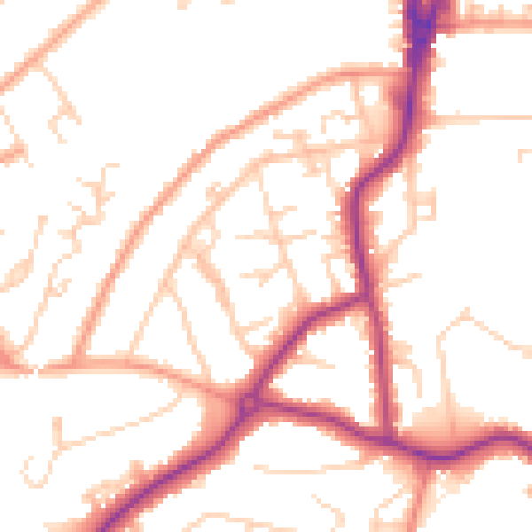 Daytime road noise heatmap for GU22 7TW